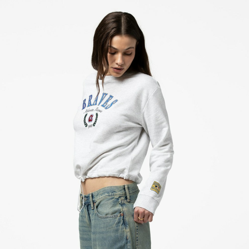 Heather Gray Atlanta Braves Mitchell & Ness Women's Cropped Toggle Pullover Sweatshirt