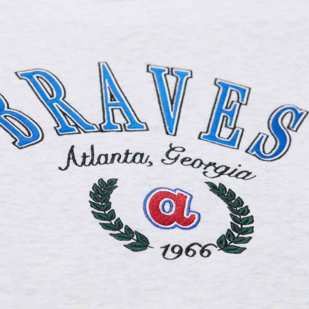 Heather Gray Atlanta Braves Mitchell & Ness Women's Cropped Toggle Pullover Sweatshirt