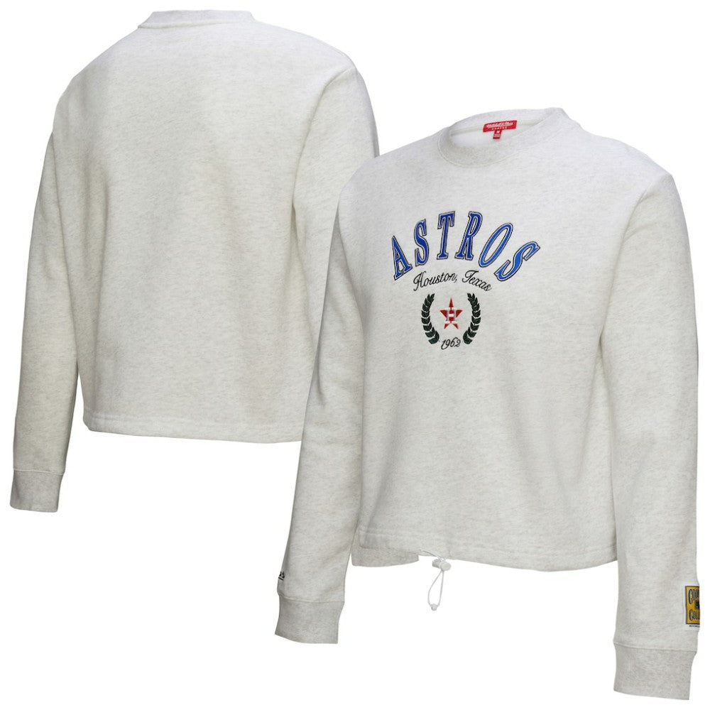 Heather Gray Houston Astros Mitchell & Ness Women's Cropped Toggle Pullover Sweatshirt