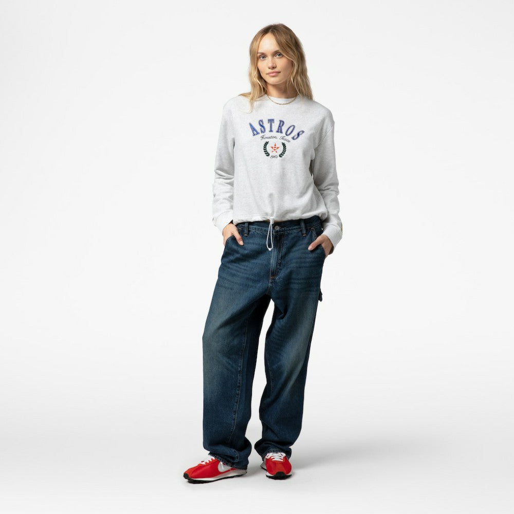 Heather Gray Houston Astros Mitchell & Ness Women's Cropped Toggle Pullover Sweatshirt