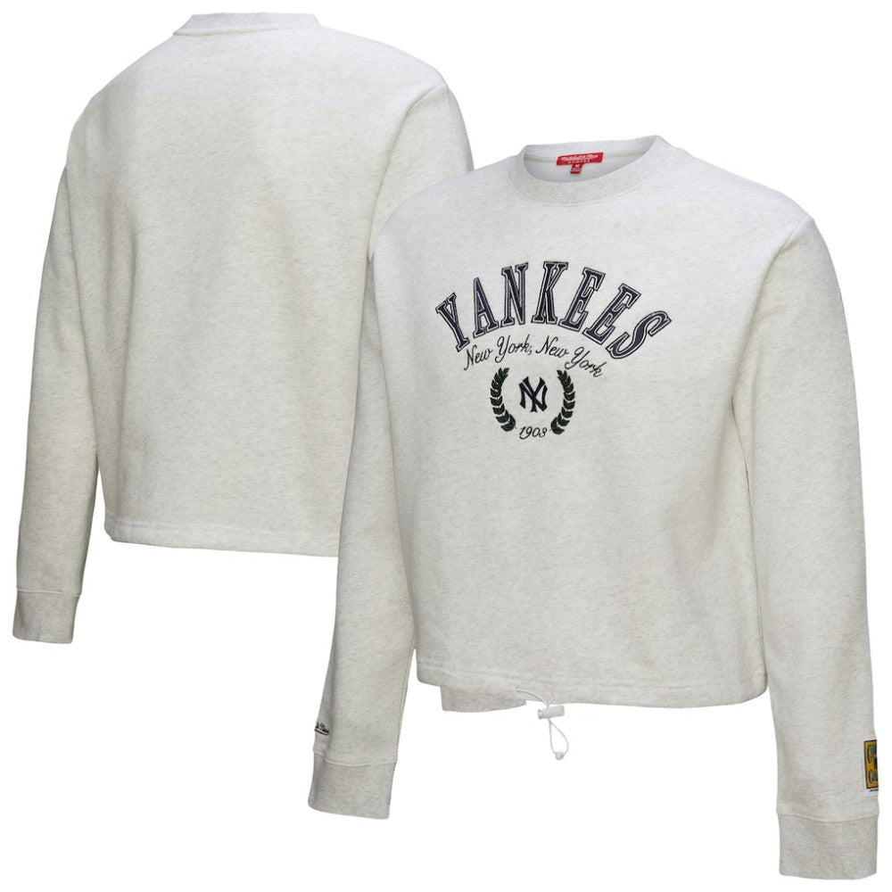 Heather Gray New York Yankees Mitchell & Ness Women's Cropped Toggle Pullover Sweatshirt