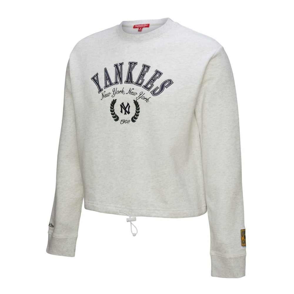 Heather Gray New York Yankees Mitchell & Ness Women's Cropped Toggle Pullover Sweatshirt