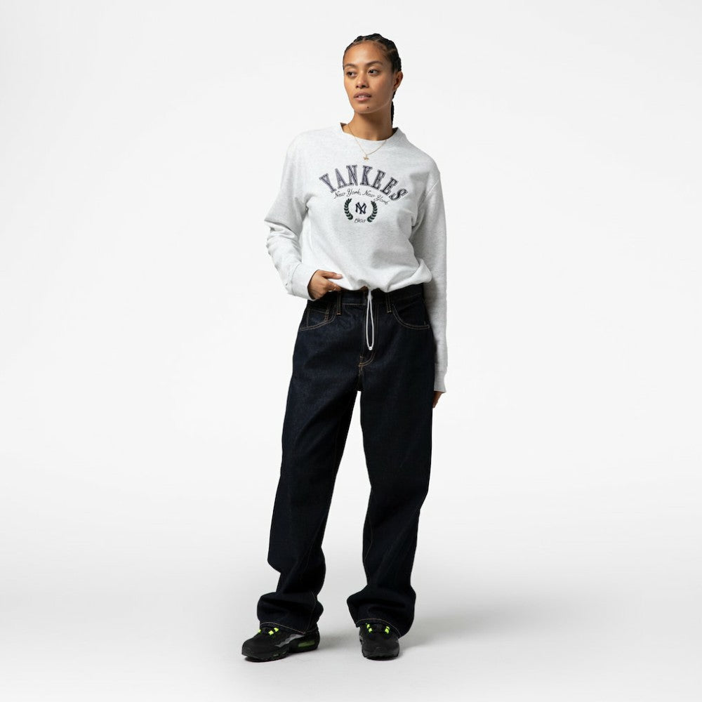 Heather Gray New York Yankees Mitchell & Ness Women's Cropped Toggle Pullover Sweatshirt