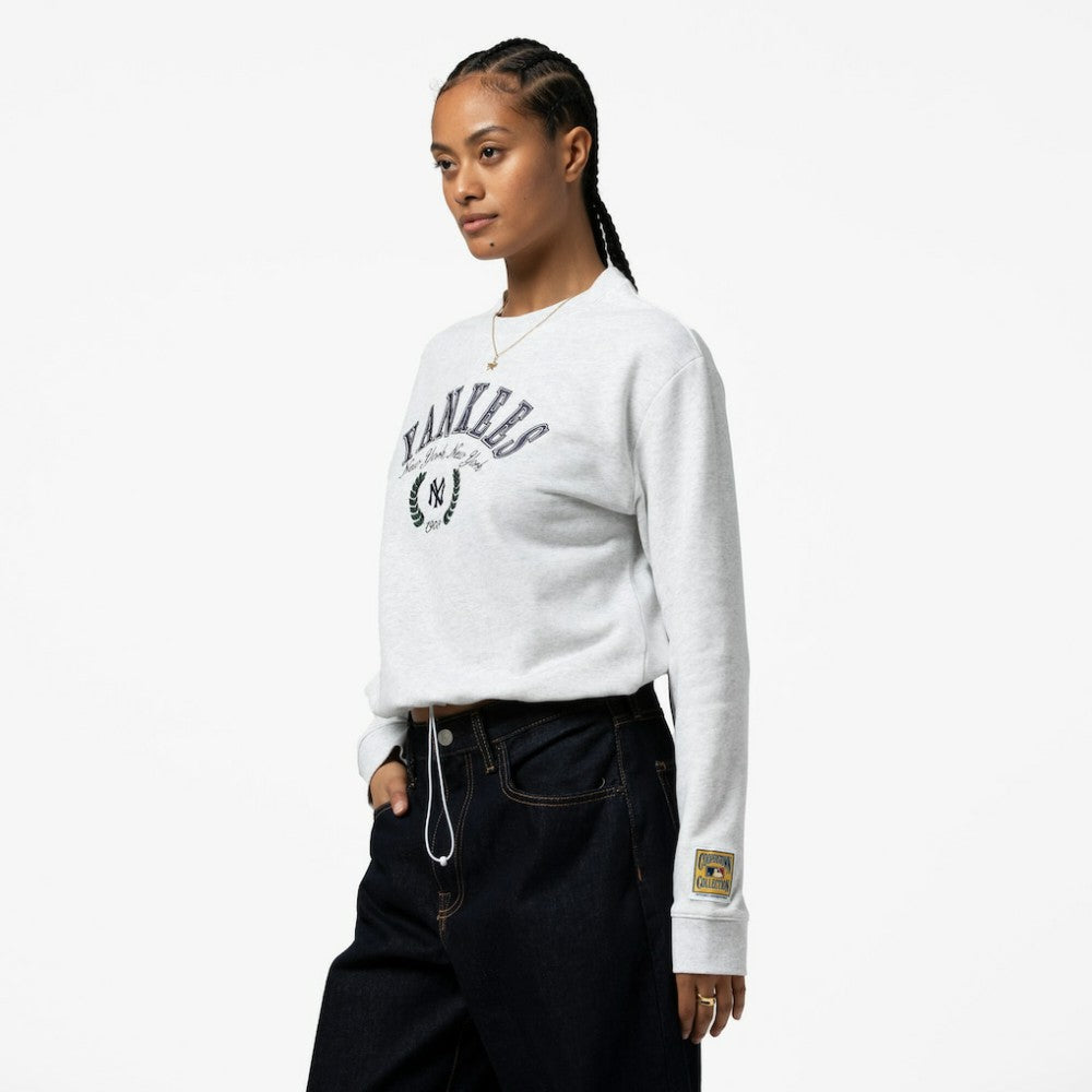 Heather Gray New York Yankees Mitchell & Ness Women's Cropped Toggle Pullover Sweatshirt