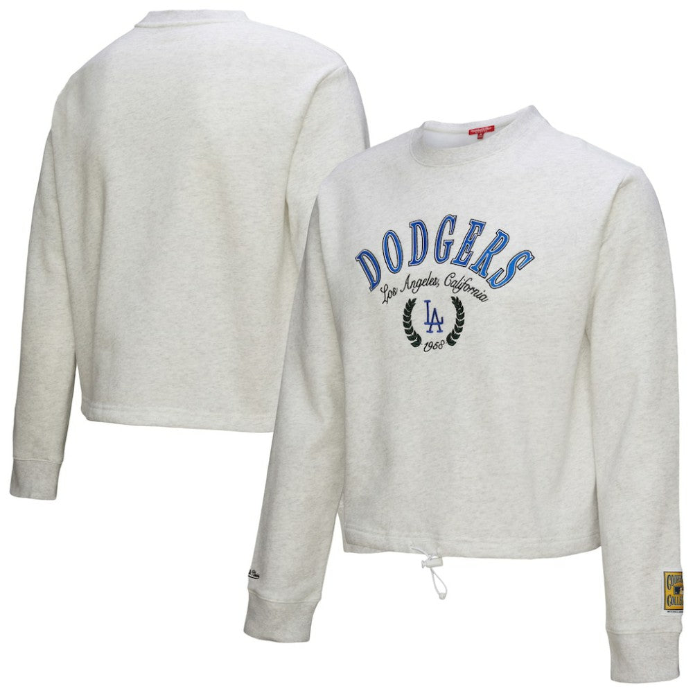 Heather Gray Los Angeles Dodgers Mitchell & Ness Women's Cropped Toggle Pullover Sweatshirt