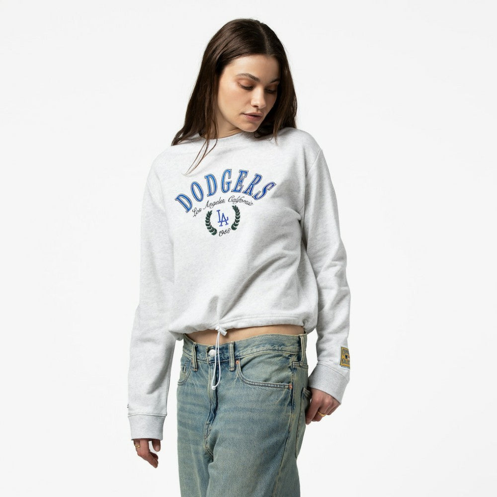 Heather Gray Los Angeles Dodgers Mitchell & Ness Women's Cropped Toggle Pullover Sweatshirt
