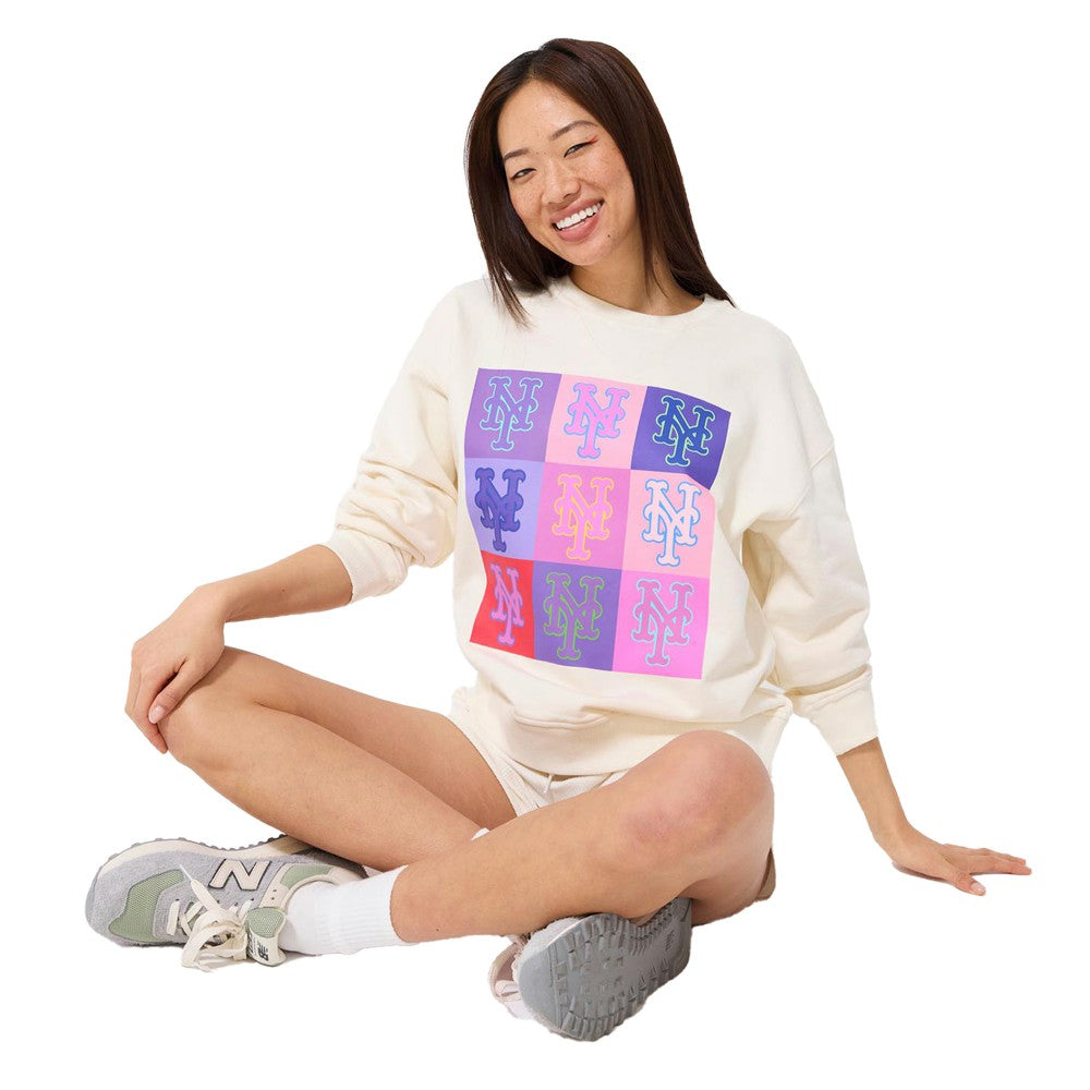 Cream New York Mets Terez Women's Technicolor  Oversized Pullover Sweatshirt