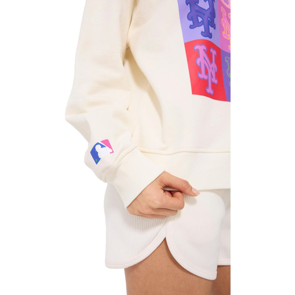 Cream New York Mets Terez Women's Technicolor  Oversized Pullover Sweatshirt