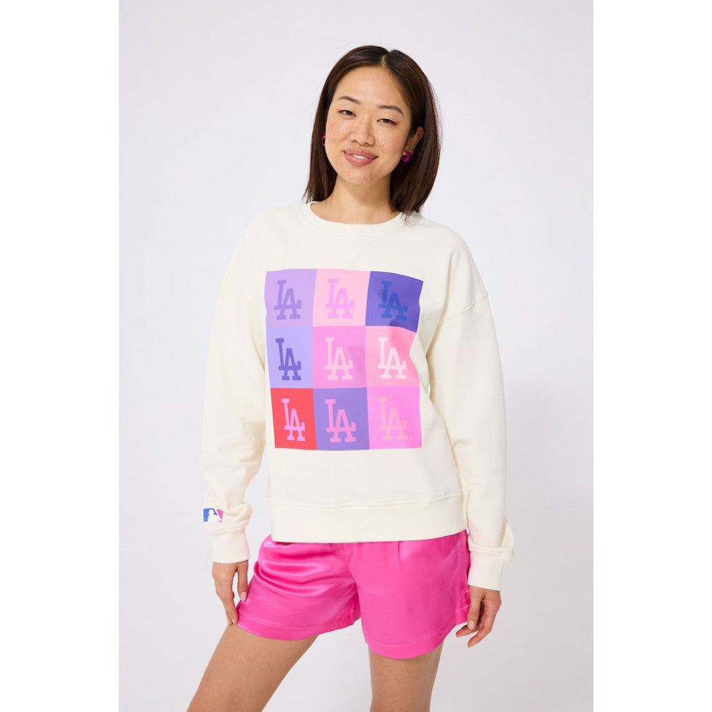 Cream Los Angeles Dodgers Terez Women's Technicolor  Oversized Pullover Sweatshirt