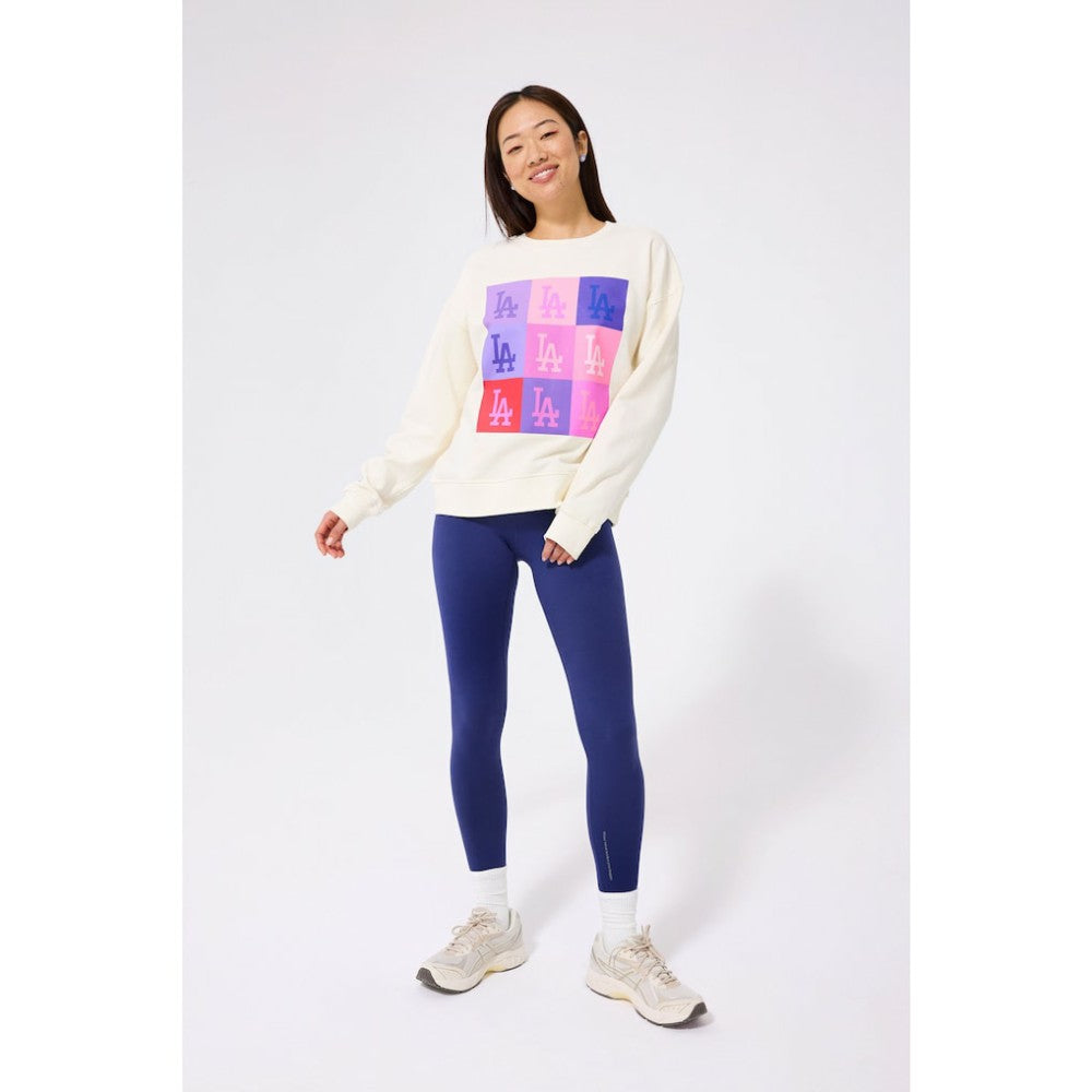 Cream Los Angeles Dodgers Terez Women's Technicolor  Oversized Pullover Sweatshirt