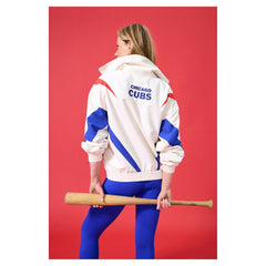 Cream Chicago Cubs Terez Women's Ripstop Chevron Quarter-Zip Pullover