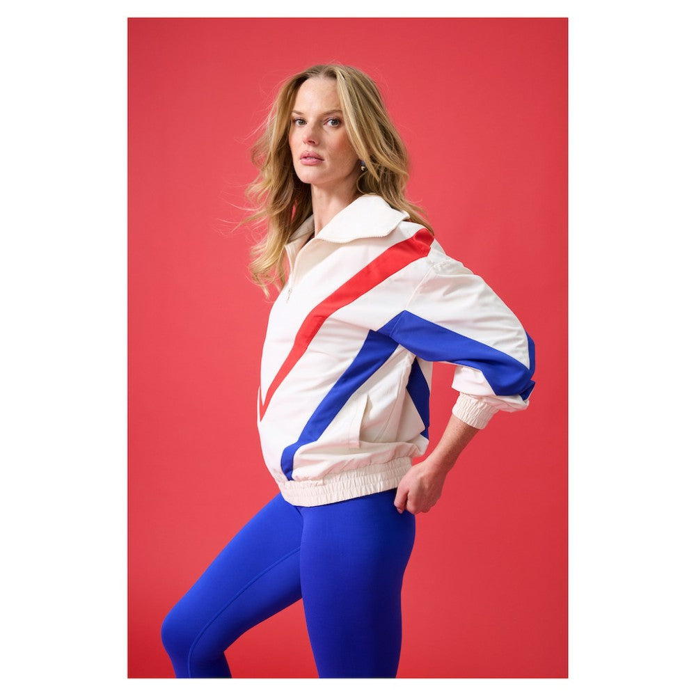 Cream Chicago Cubs Terez Women's Ripstop Chevron Quarter-Zip Pullover