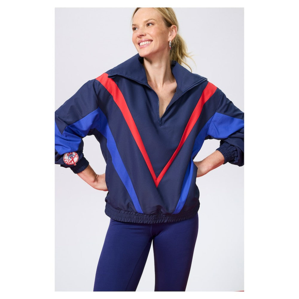 Navy New York Yankees Terez Women's Ripstop Chevron Quarter-Zip Pullover