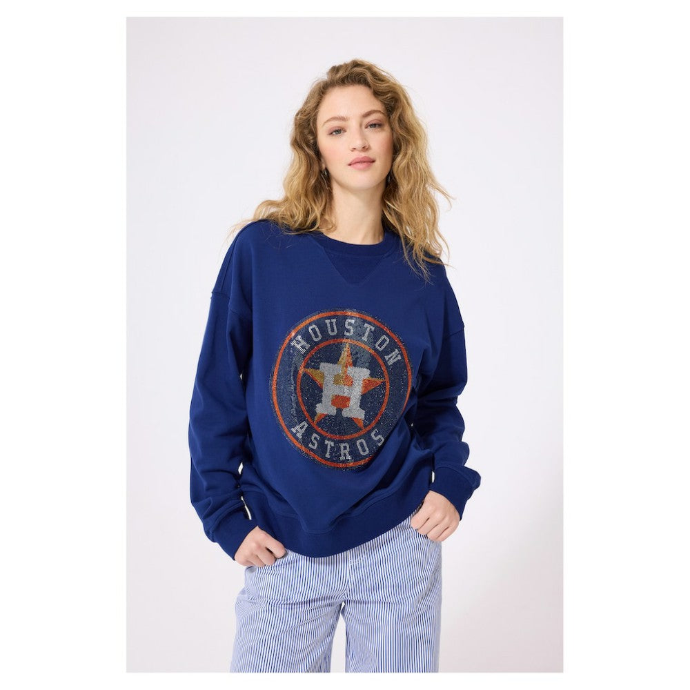 Navy Houston Astros Terez Women's Oversized Gemstone Logo Sweatshirt