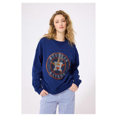 Navy Houston Astros Terez Women's Oversized Gemstone Logo Sweatshirt