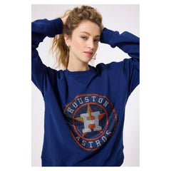 Navy Houston Astros Terez Women's Oversized Gemstone Logo Sweatshirt