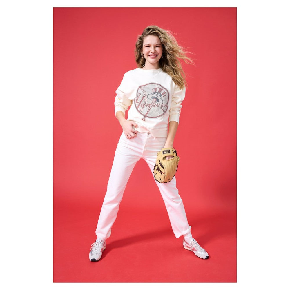 Cream New York Yankees Terez Women's Oversized Gemstone Logo Sweatshirt