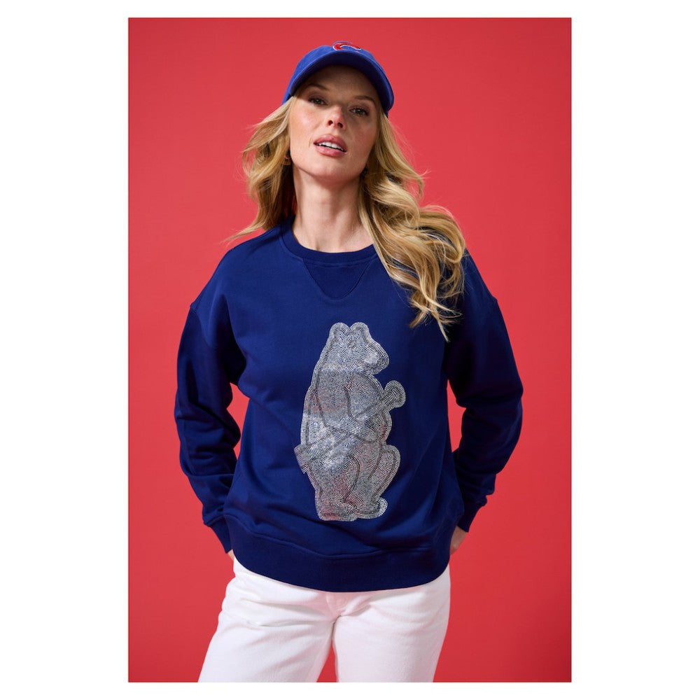 Navy Chicago Cubs Terez Women's Oversized Gemstone Logo Sweatshirt