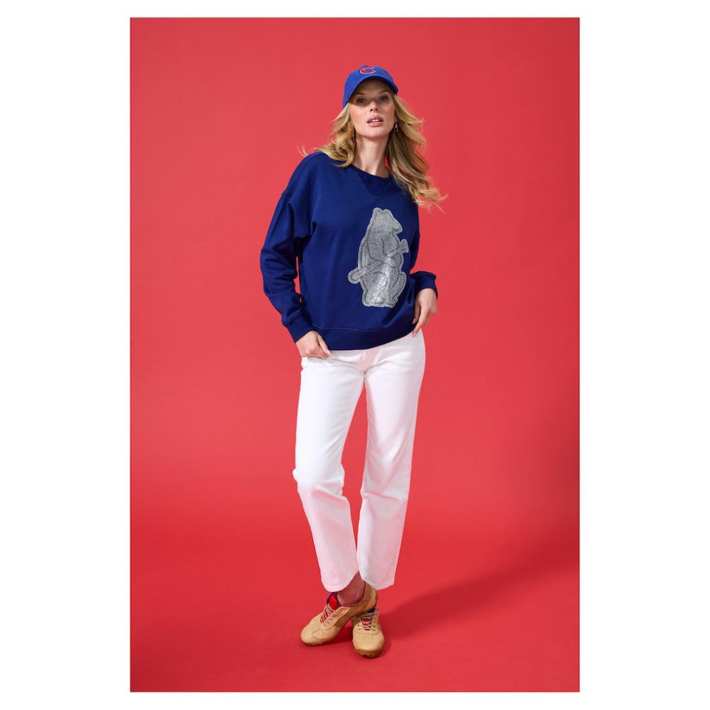 Navy Chicago Cubs Terez Women's Oversized Gemstone Logo Sweatshirt