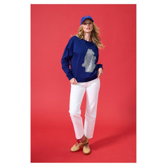 Navy Chicago Cubs Terez Women's Oversized Gemstone Logo Sweatshirt