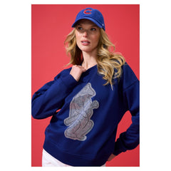 Navy Chicago Cubs Terez Women's Oversized Gemstone Logo Sweatshirt