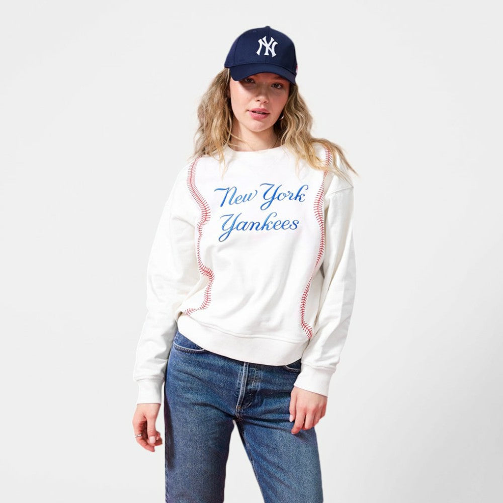 Cream New York Yankees Terez Women's Baseball Stitch Pullover Sweatshirt