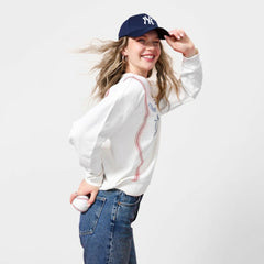 Cream New York Yankees Terez Women's Baseball Stitch Pullover Sweatshirt