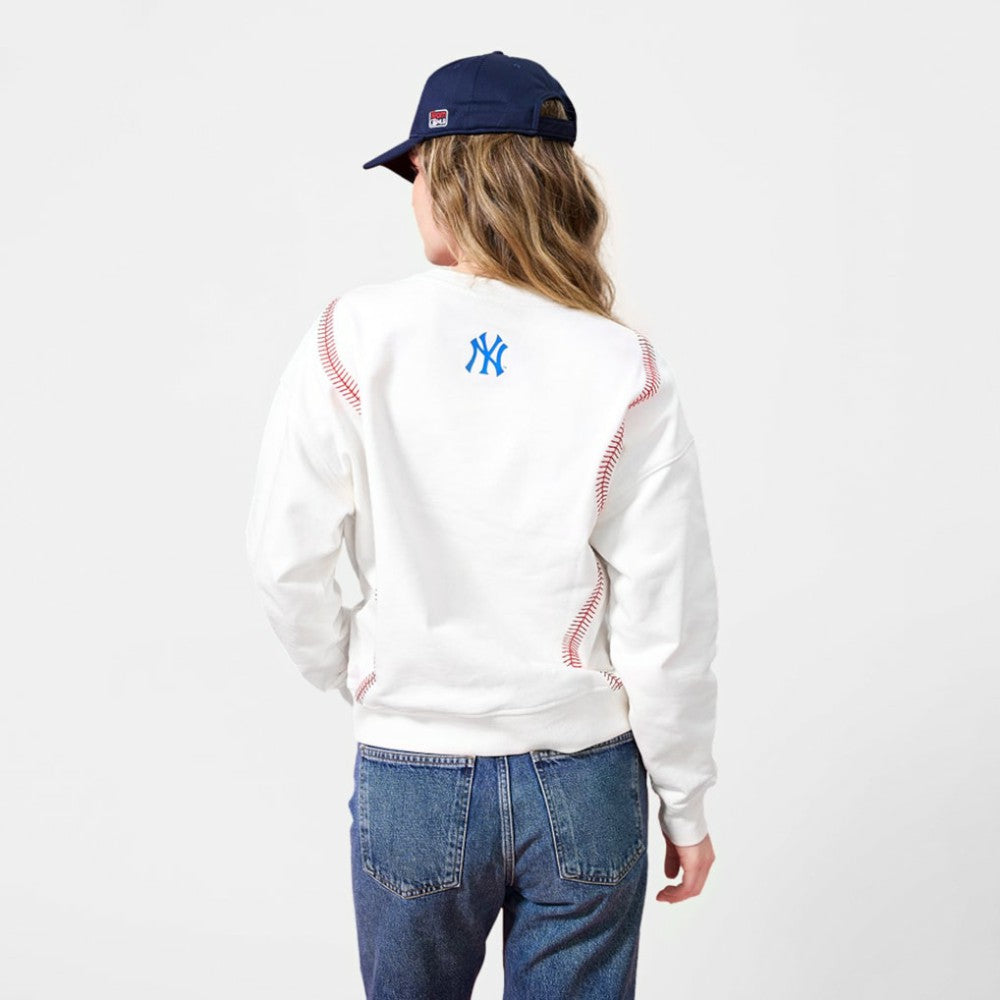 Cream New York Yankees Terez Women's Baseball Stitch Pullover Sweatshirt
