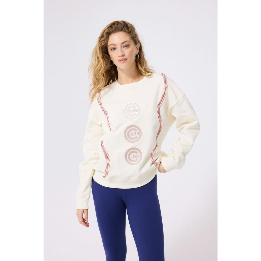 Cream Chicago Cubs Terez Women's Baseball Stitch Pullover Sweatshirt