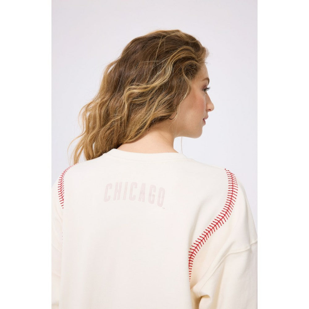Cream Chicago Cubs Terez Women's Baseball Stitch Pullover Sweatshirt