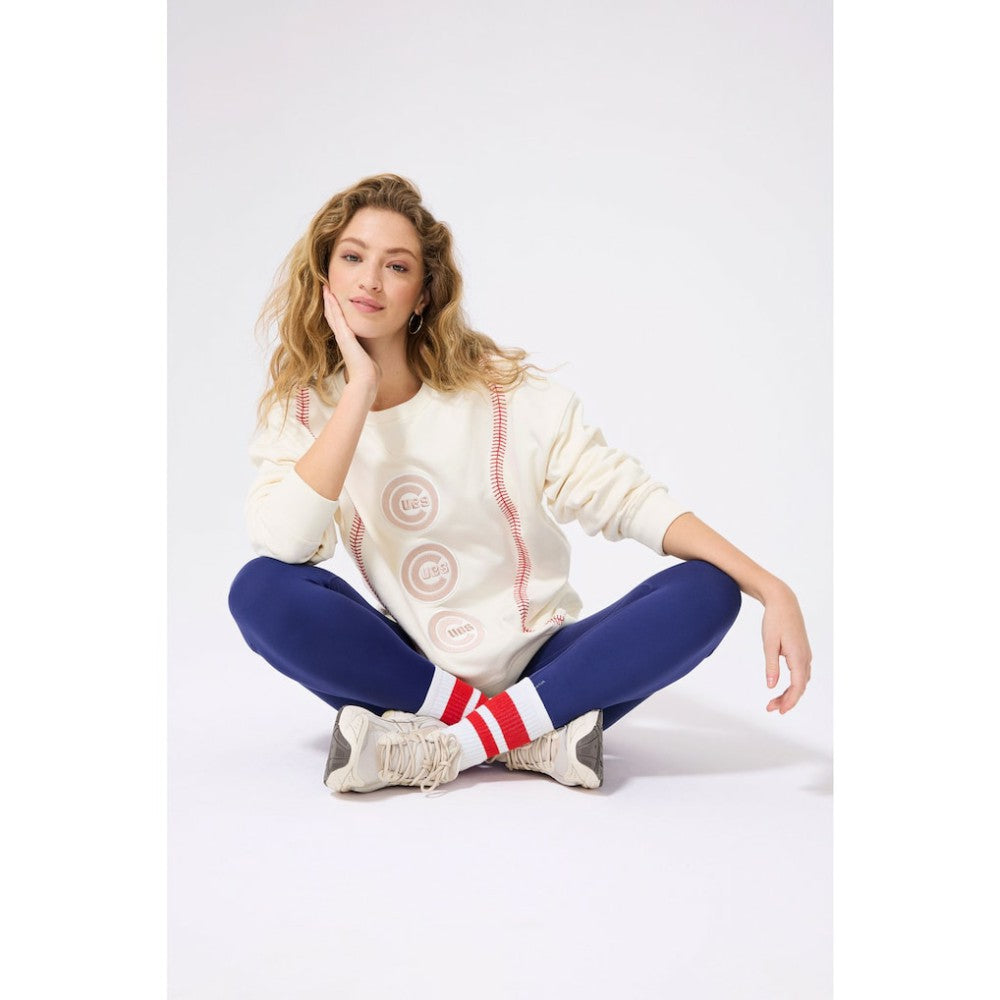 Cream Chicago Cubs Terez Women's Baseball Stitch Pullover Sweatshirt