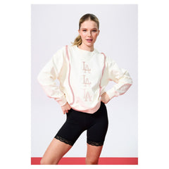 Cream Los Angeles Dodgers Terez Women's Baseball Stitch Pullover Sweatshirt