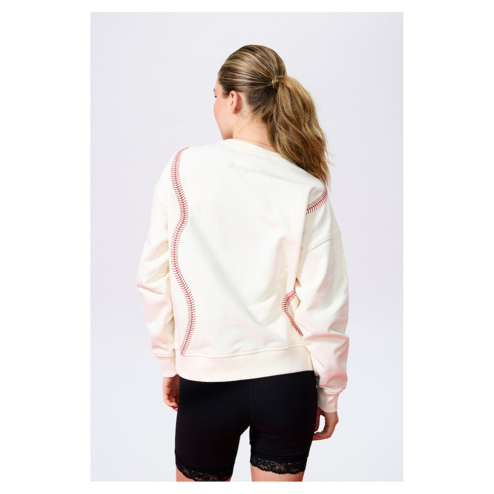 Cream Los Angeles Dodgers Terez Women's Baseball Stitch Pullover Sweatshirt