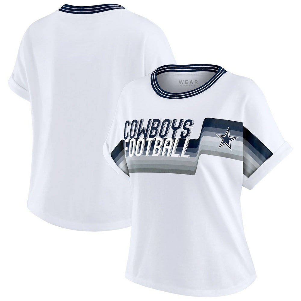 WEAR by Erin Andrews Women's Cropped Center Stripe Dolman T-Shirt - Dallas Cowboys T-shirts