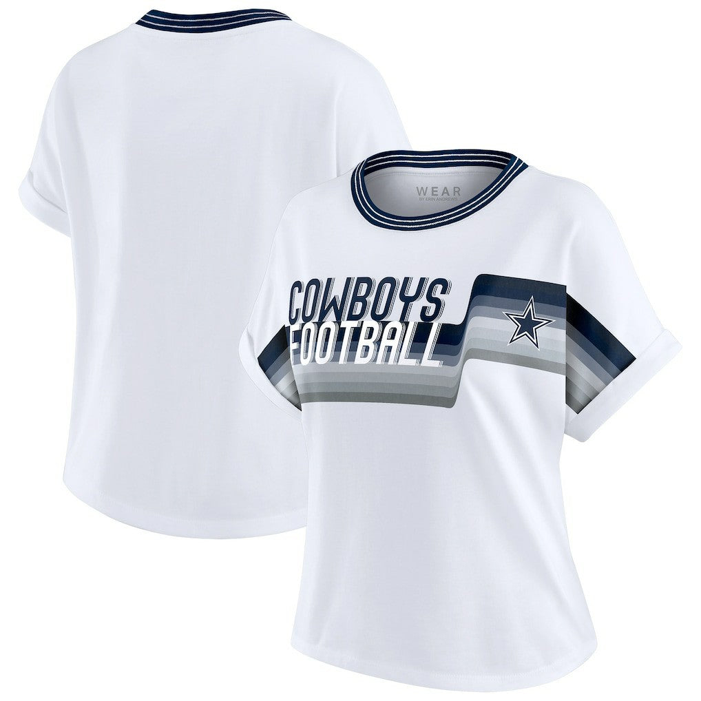WEAR by Erin Andrews Women's Cropped Center Stripe Dolman T-Shirt - Dallas Cowboys T-shirts