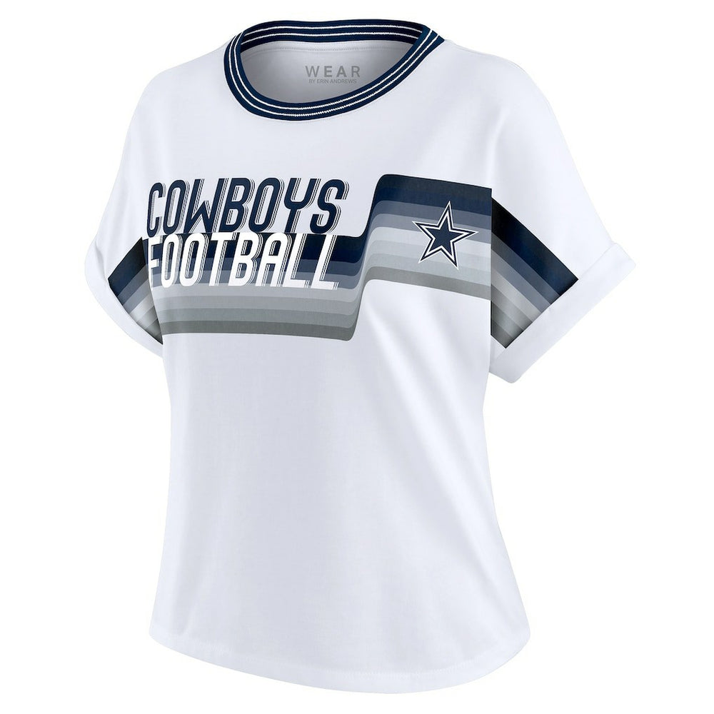 WEAR by Erin Andrews Women's Cropped Center Stripe Dolman T-Shirt - Dallas Cowboys T-shirts