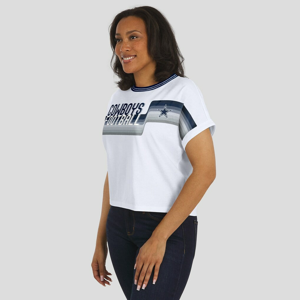 WEAR by Erin Andrews Women's Cropped Center Stripe Dolman T-Shirt - Dallas Cowboys T-shirts