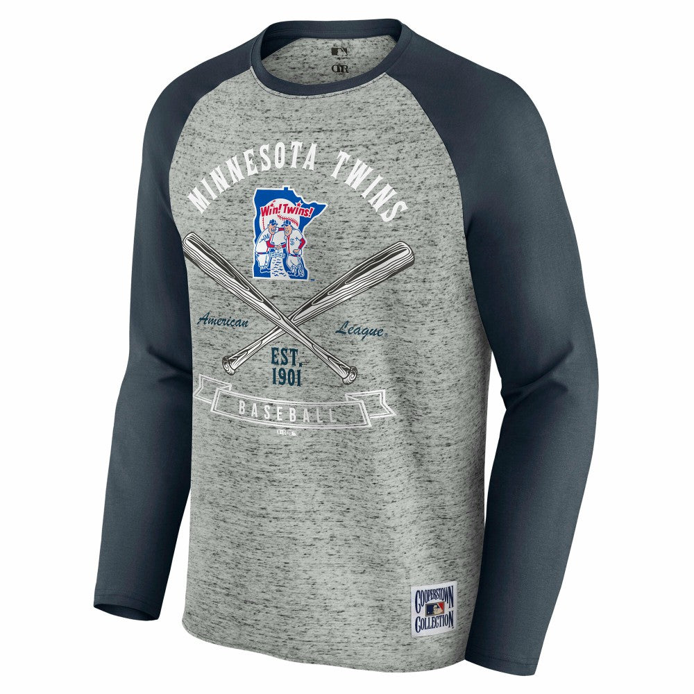 Heather Gray Minnesota Twins Darius Rucker Collection by Fanatics Raw Edge Raglan Long Sleeve Baseball T-Shirt