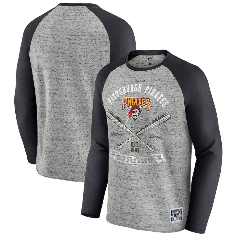 Heather Gray Pittsburgh Pirates Darius Rucker Collection by Fanatics Raw Edge Raglan Long Sleeve Baseball T-Shirt