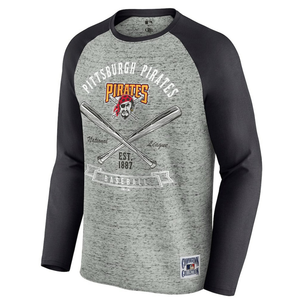 Heather Gray Pittsburgh Pirates Darius Rucker Collection by Fanatics Raw Edge Raglan Long Sleeve Baseball T-Shirt