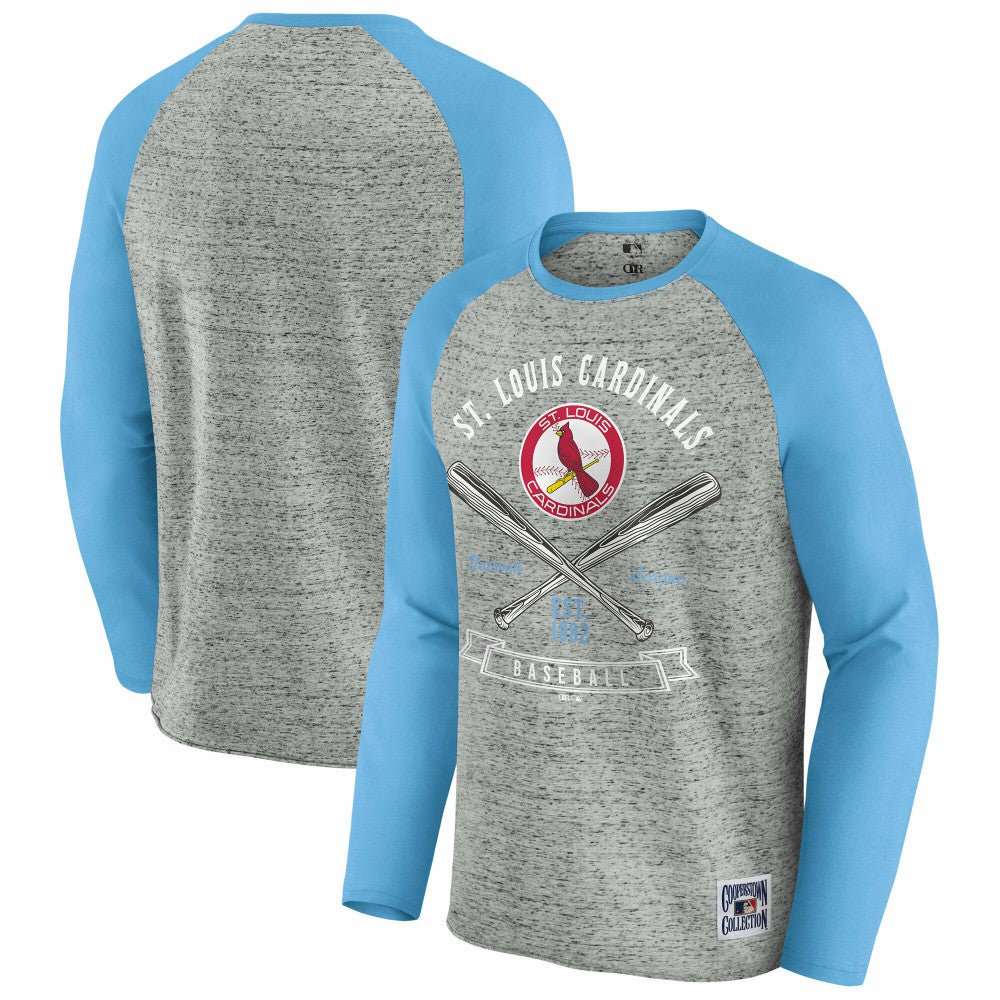 Heather Gray St. Louis Cardinals Darius Rucker Collection by Fanatics Raw Edge Raglan Long Sleeve Baseball T-Shirt