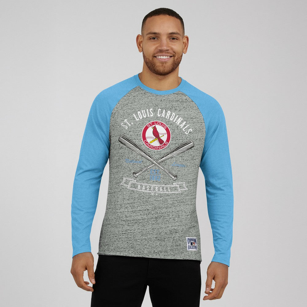 Heather Gray St. Louis Cardinals Darius Rucker Collection by Fanatics Raw Edge Raglan Long Sleeve Baseball T-Shirt