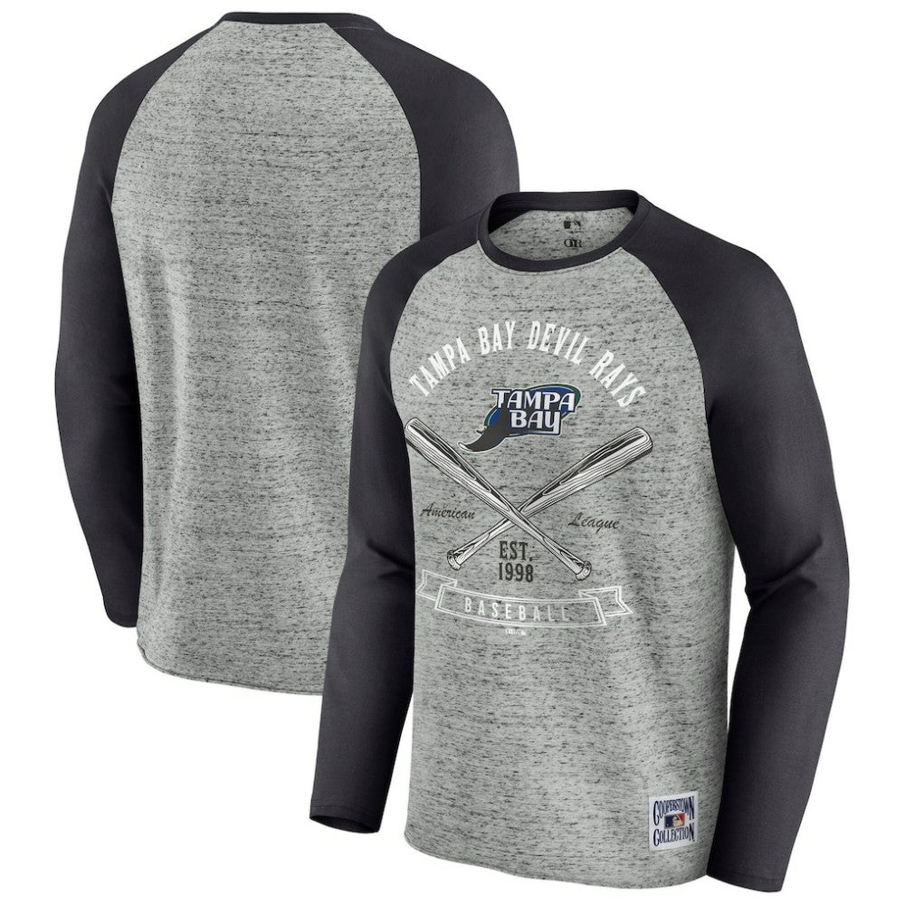 Heather Gray Tampa Bay Rays Darius Rucker Collection by Fanatics Raw Edge Raglan Long Sleeve Baseball T-Shirt