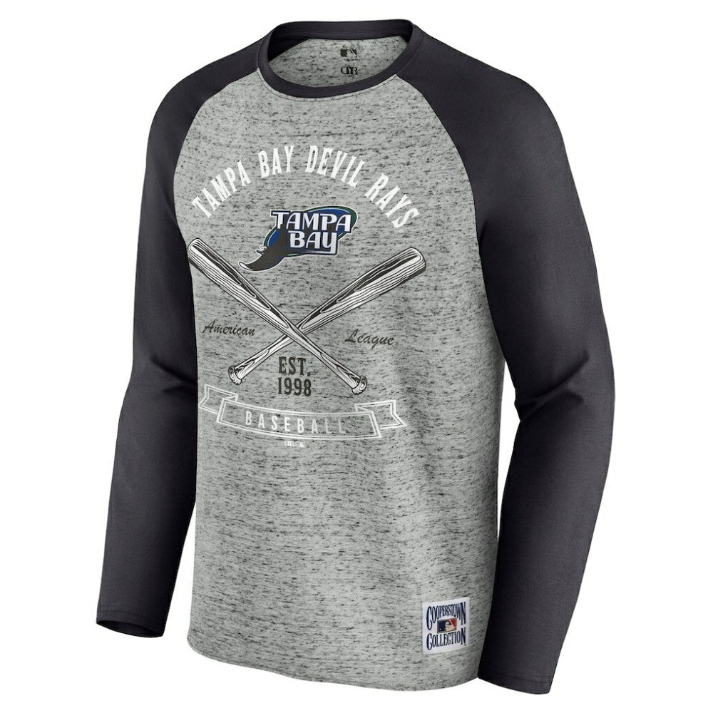 Heather Gray Tampa Bay Rays Darius Rucker Collection by Fanatics Raw Edge Raglan Long Sleeve Baseball T-Shirt