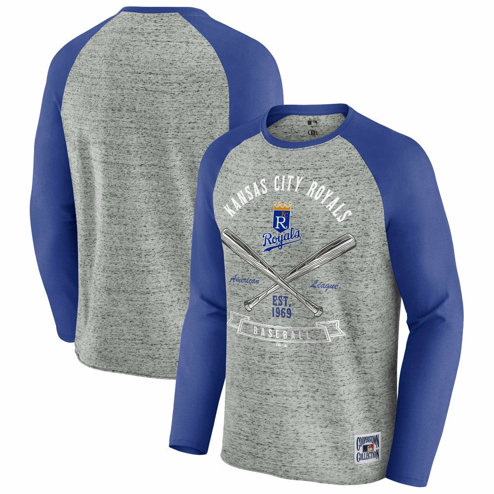 Heather Gray Kansas City Royals Darius Rucker Collection by Fanatics Raw Edge Raglan Long Sleeve Baseball T-Shirt