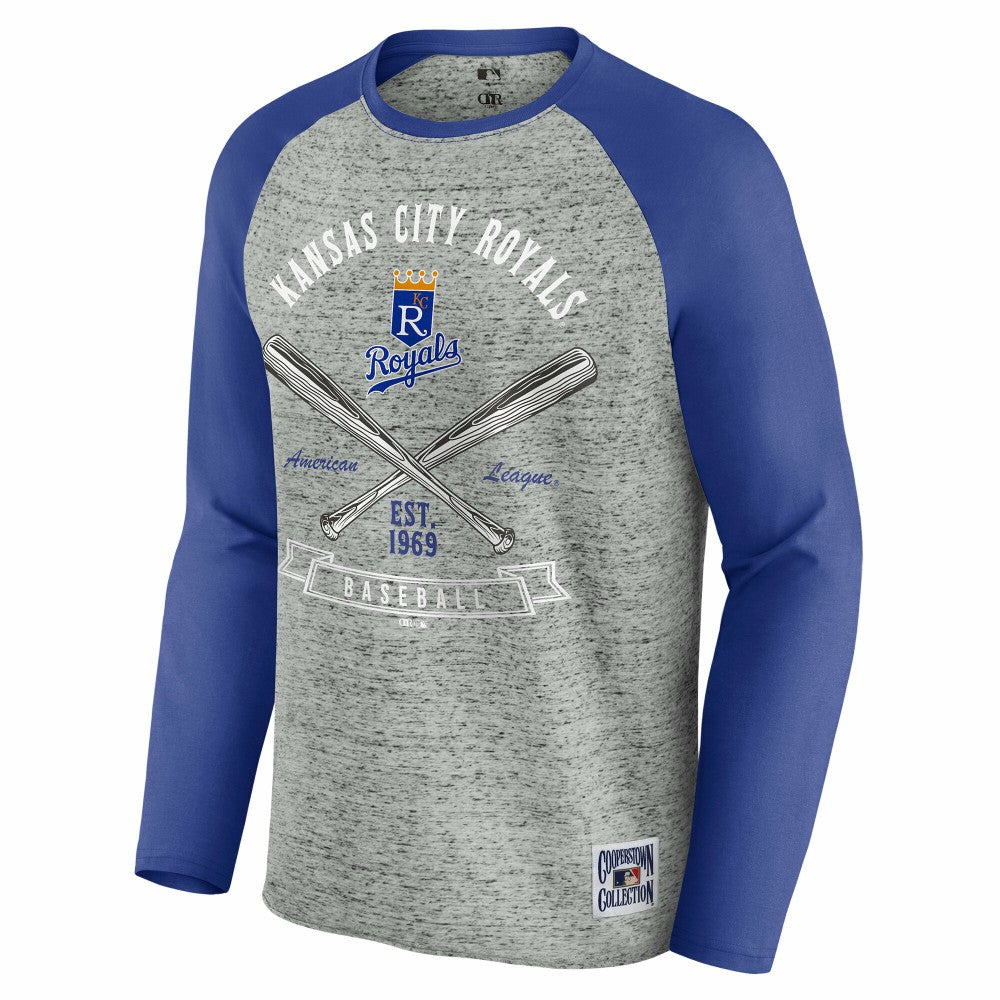 Heather Gray Kansas City Royals Darius Rucker Collection by Fanatics Raw Edge Raglan Long Sleeve Baseball T-Shirt