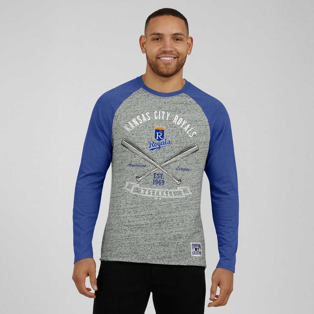 Heather Gray Kansas City Royals Darius Rucker Collection by Fanatics Raw Edge Raglan Long Sleeve Baseball T-Shirt