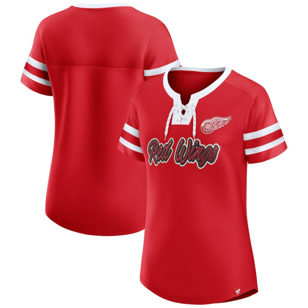 NHL Detroit Red Wings Fanatics Women's Iconic Athena Lace-Up T-Shirt