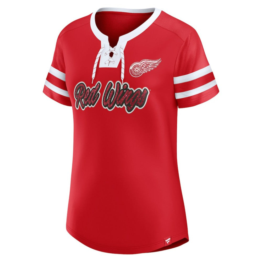NHL Detroit Red Wings Fanatics Women's Iconic Athena Lace-Up T-Shirt