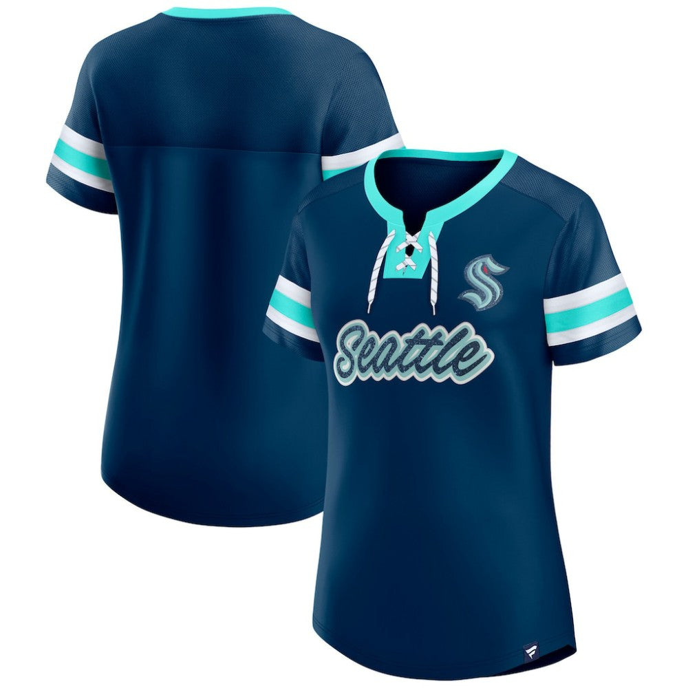 NHL Seattle Kraken Fanatics Women's Iconic Athena Lace-Up T-Shirt